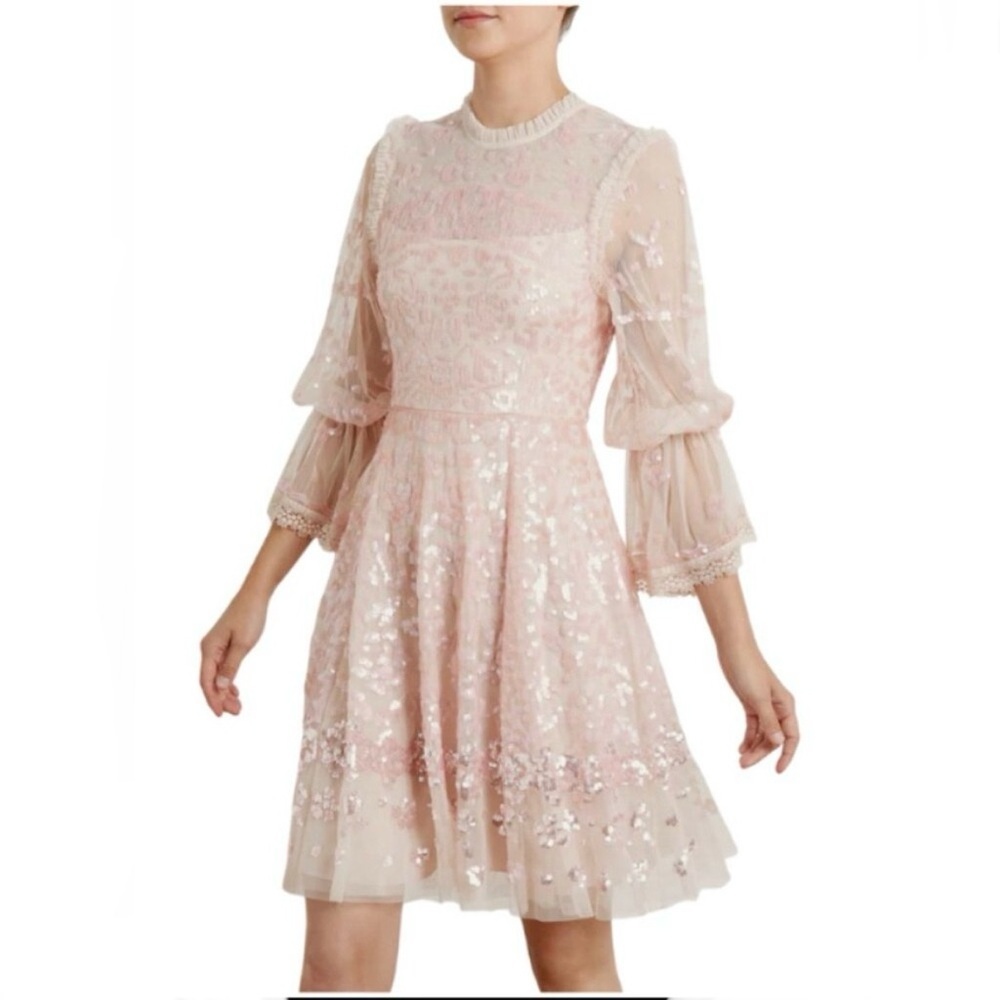 Needle & Thread Blush Pink Sequin Mini Dress Size 2 Romantic - Picture 5 of 13